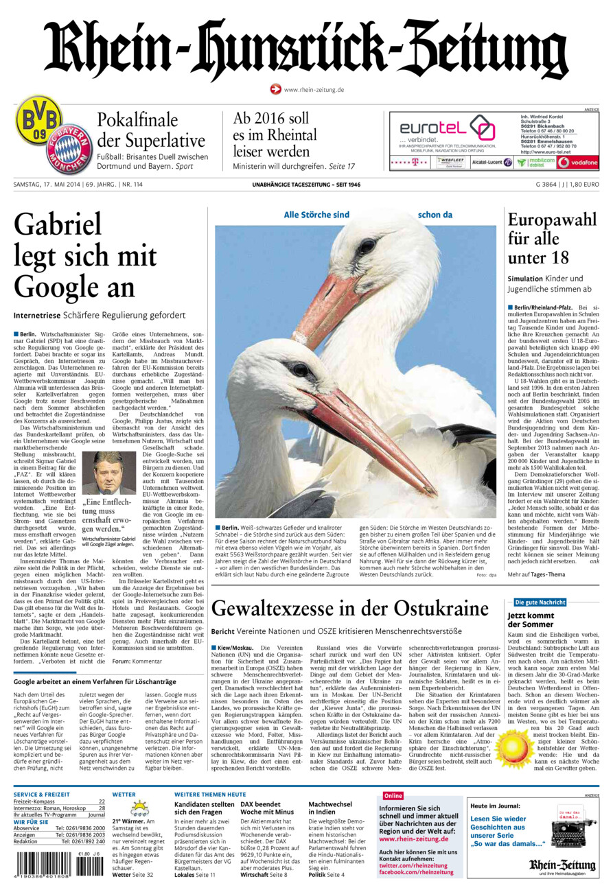 Rhein-Hunsrück-Zeitung vom Samstag, 17.05.2014