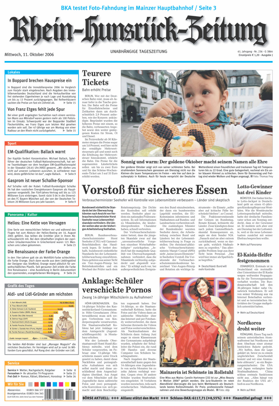 Rhein-Hunsrück-Zeitung vom Mittwoch, 11.10.2006