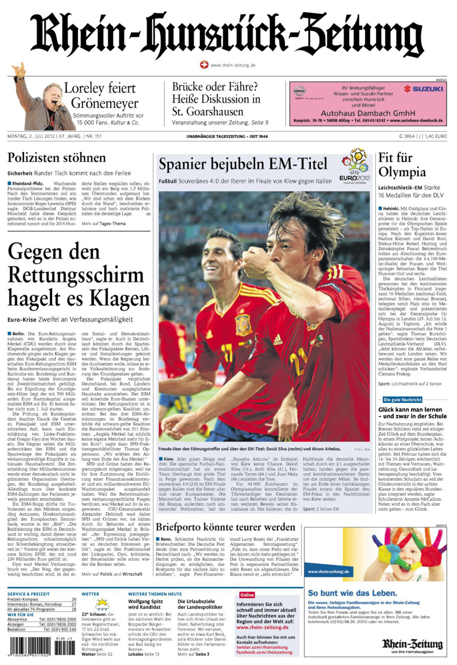 Rhein-Hunsrück-Zeitung vom Montag, 02.07.2012
