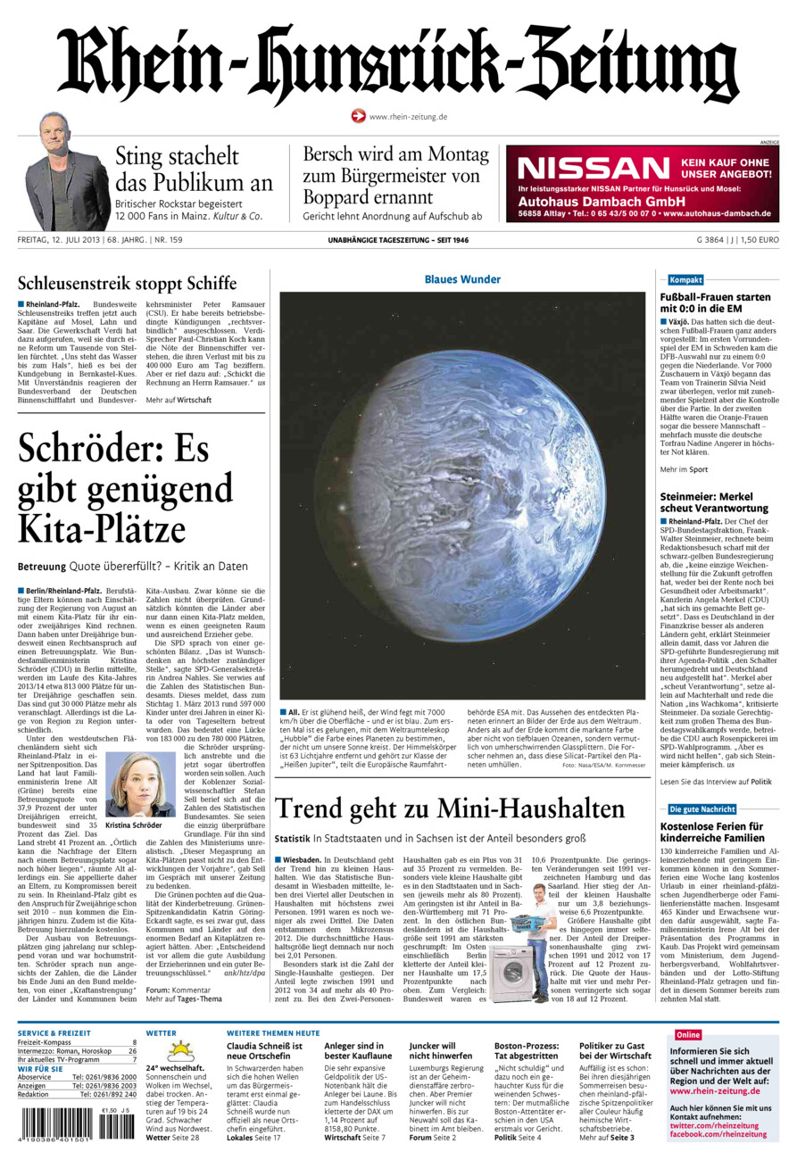 Rhein-Hunsrück-Zeitung vom Freitag, 12.07.2013