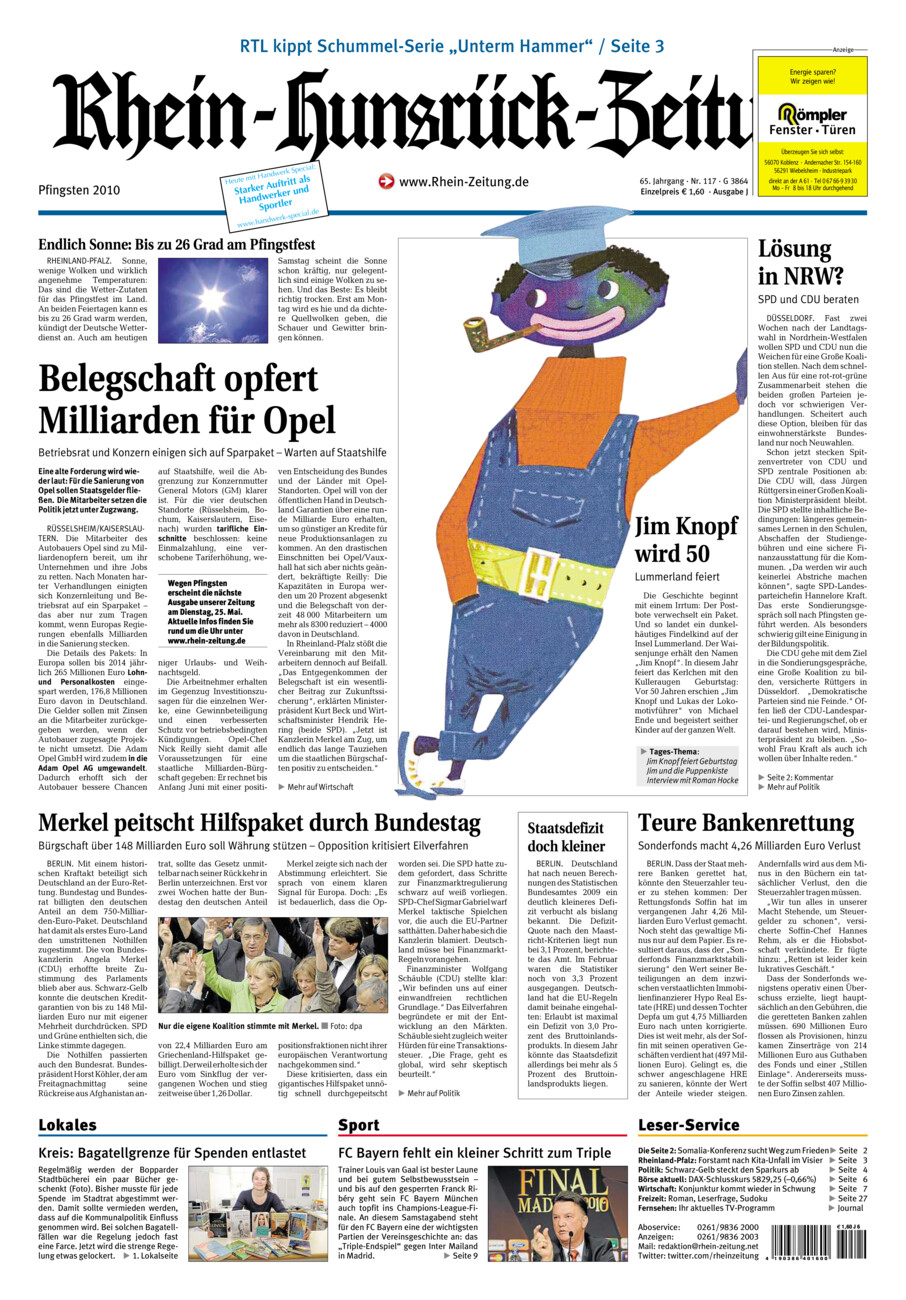 Rhein-Hunsrück-Zeitung vom Samstag, 22.05.2010
