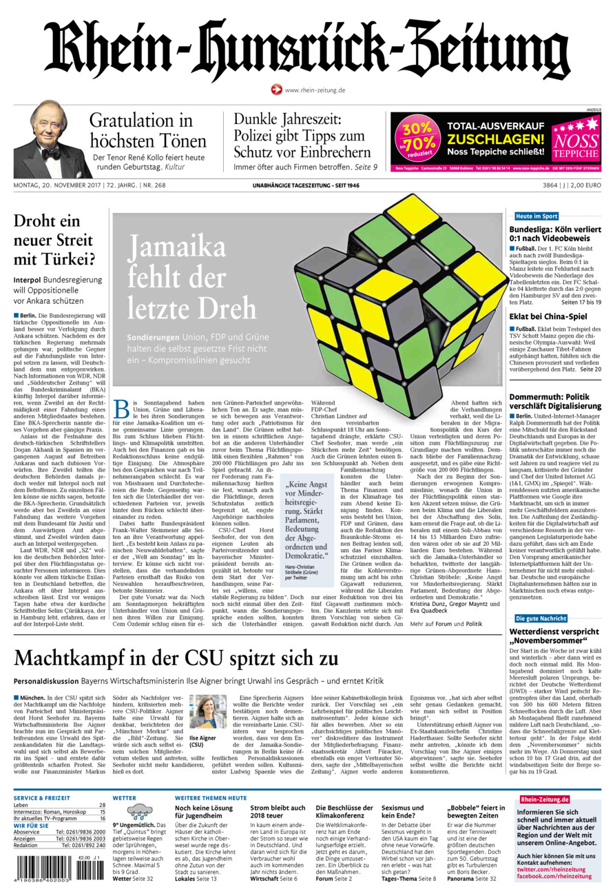 Rhein-Hunsrück-Zeitung vom Montag, 20.11.2017
