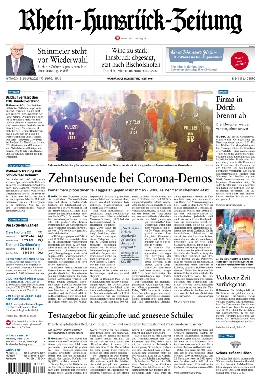 Rhein-Hunsrück-Zeitung vom Mittwoch, 05.01.2022