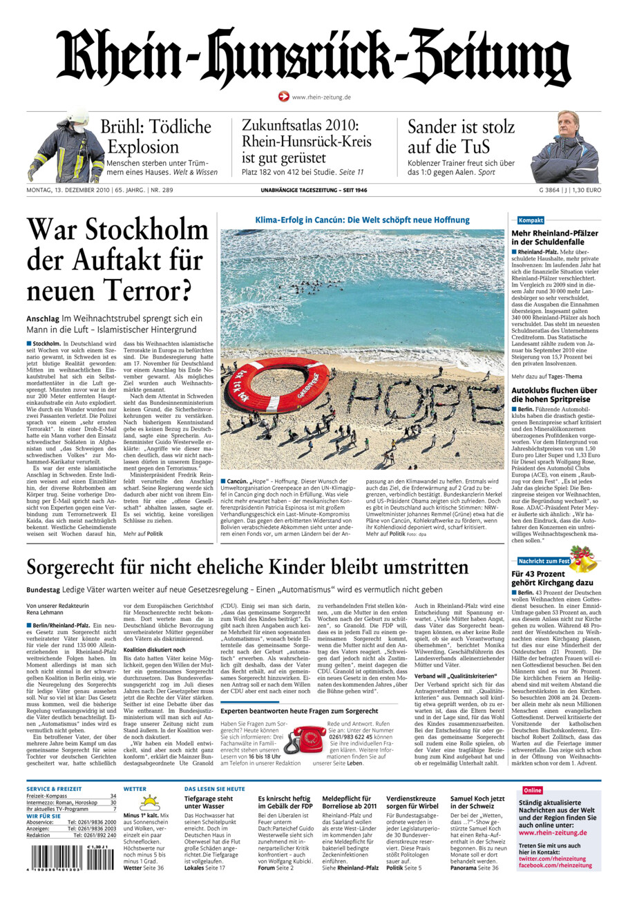 Rhein-Hunsrück-Zeitung vom Montag, 13.12.2010