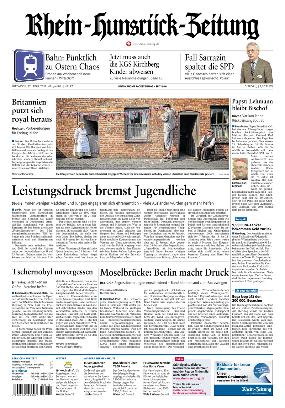 Rhein-Hunsrück-Zeitung vom Mittwoch, 27.04.2011