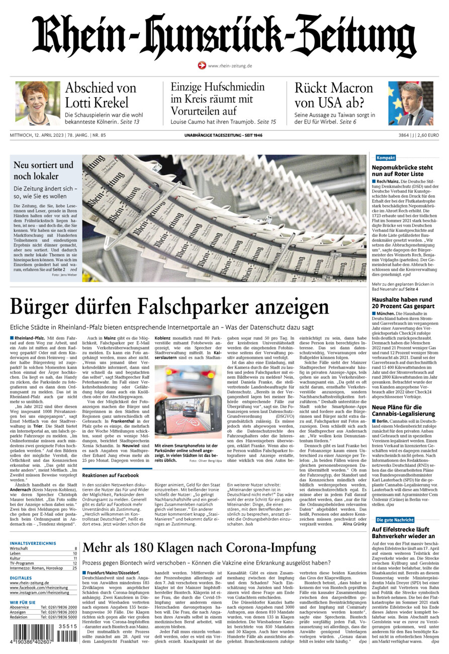 Rhein-Hunsrück-Zeitung vom Mittwoch, 12.04.2023