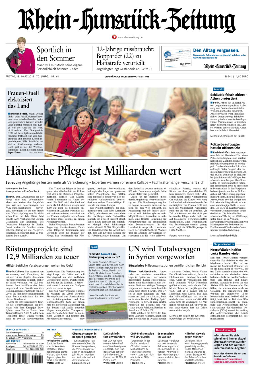 Rhein-Hunsrück-Zeitung vom Freitag, 13.03.2015