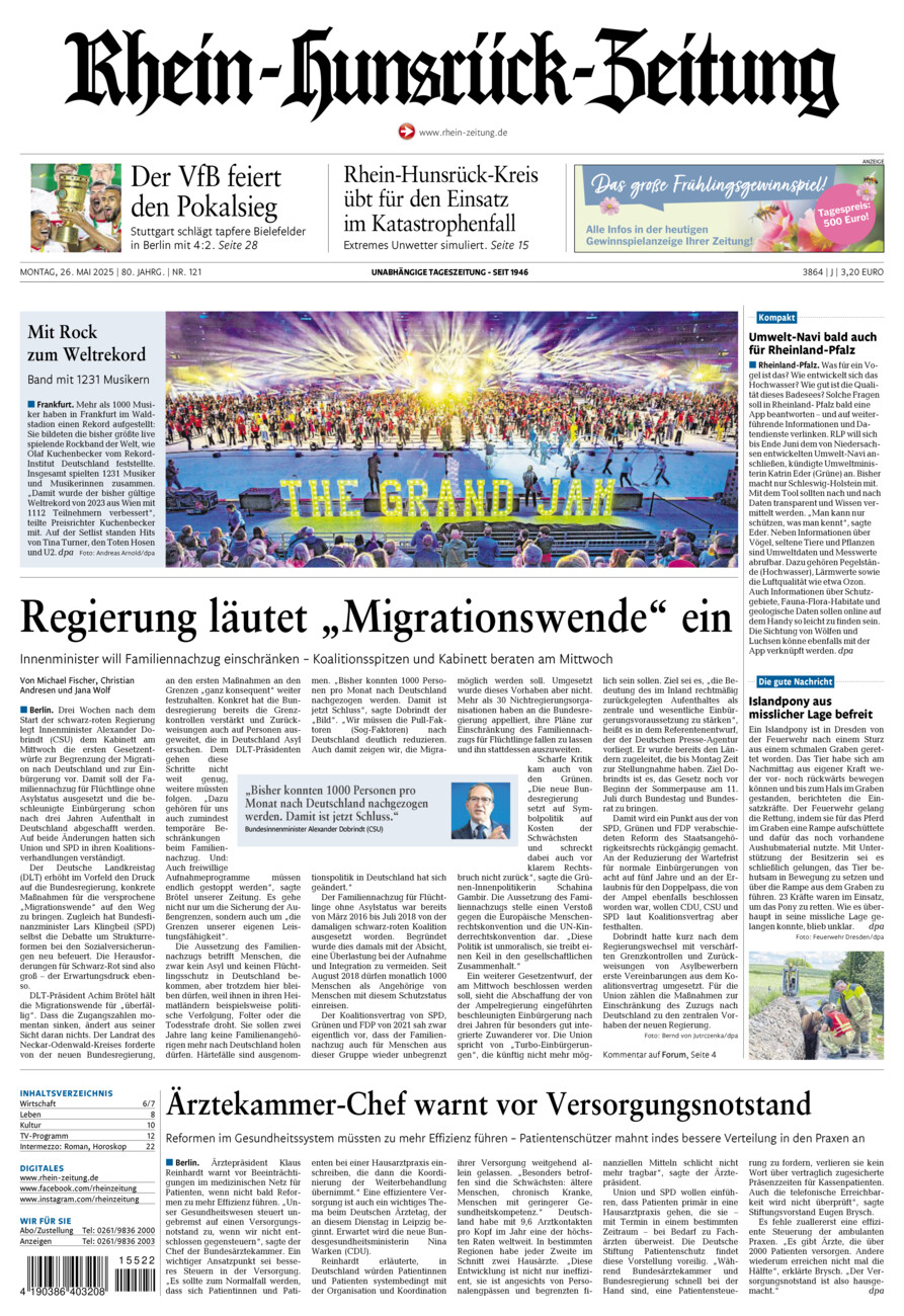 Rhein-Hunsrück-Zeitung vom Montag, 26.05.2025