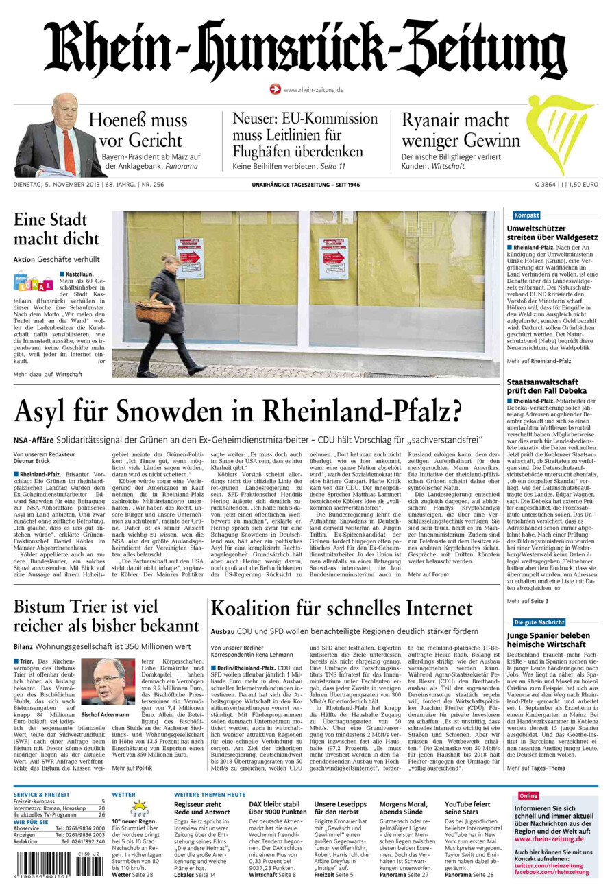 Rhein-Hunsrück-Zeitung vom Dienstag, 05.11.2013