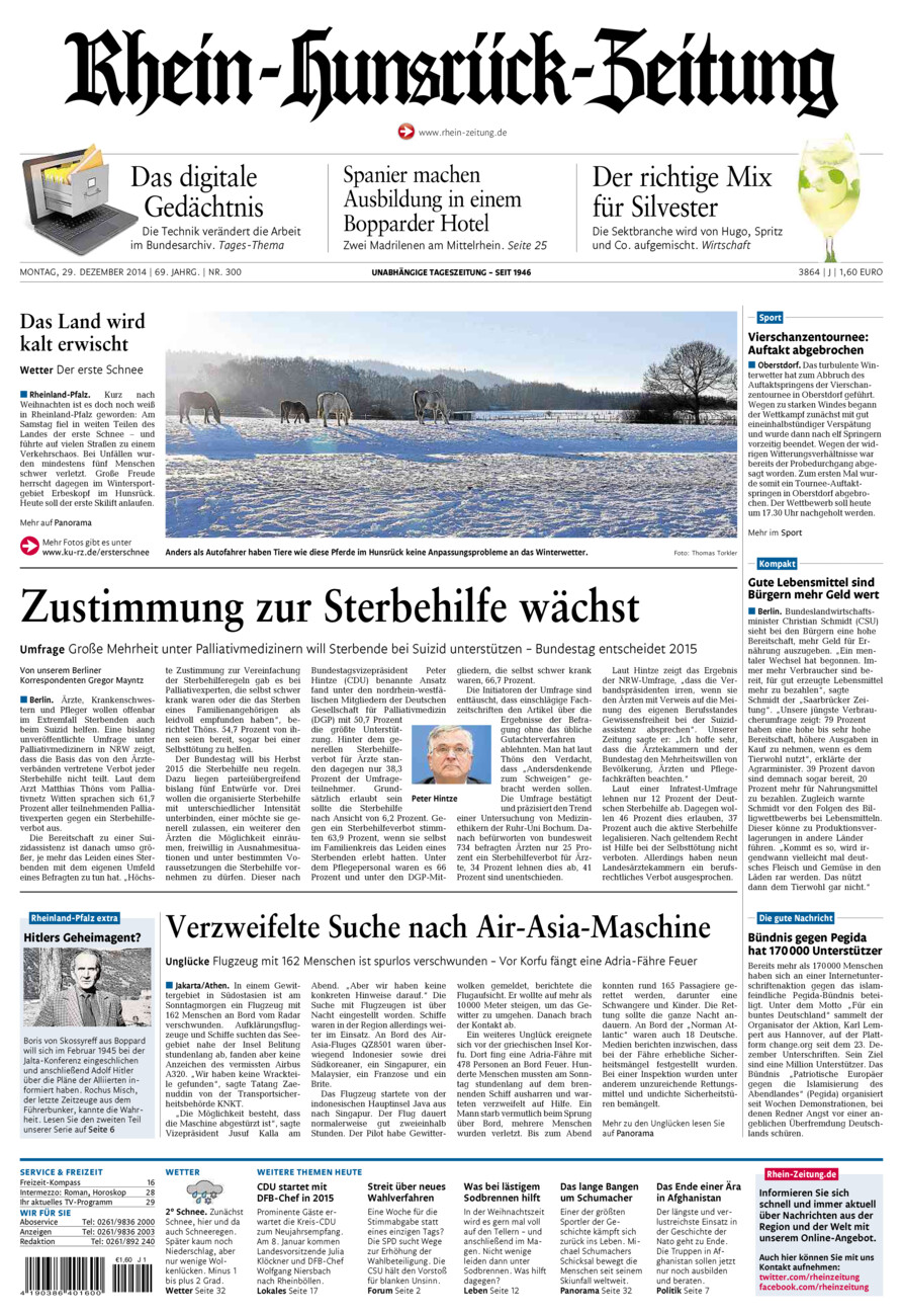 Rhein-Hunsrück-Zeitung vom Montag, 29.12.2014