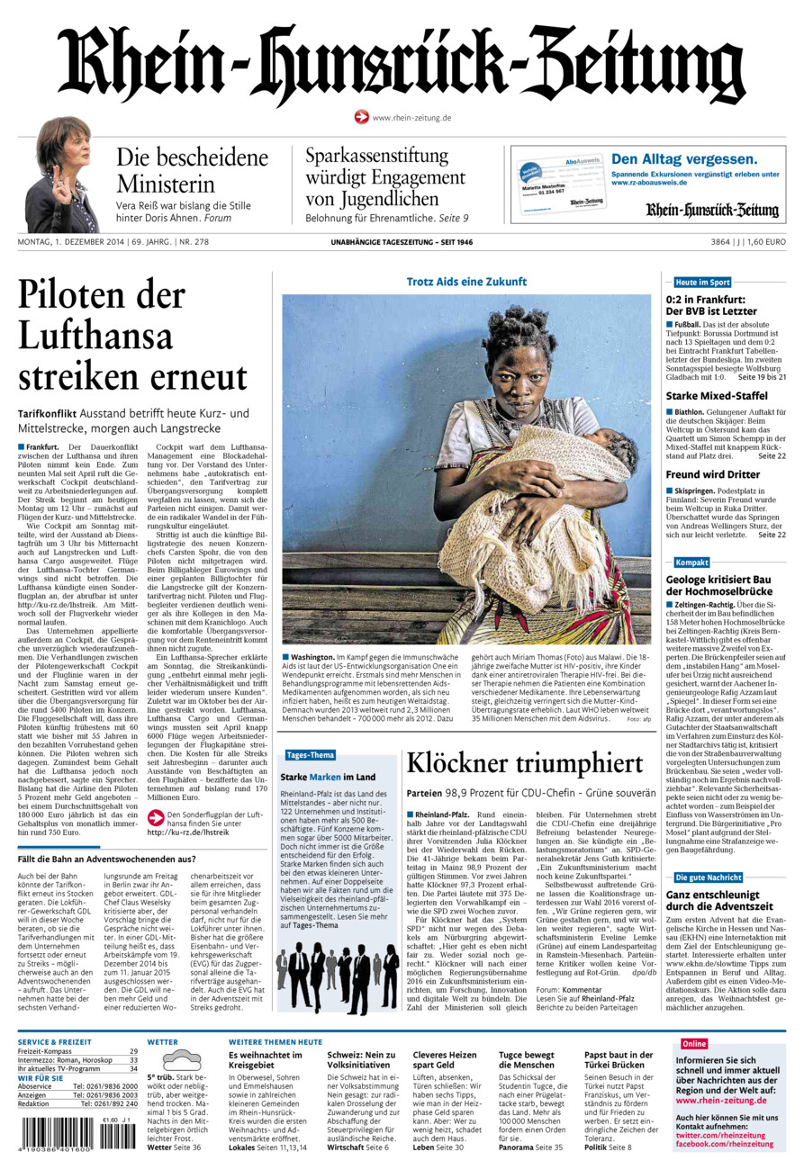 Rhein-Hunsrück-Zeitung vom Montag, 01.12.2014