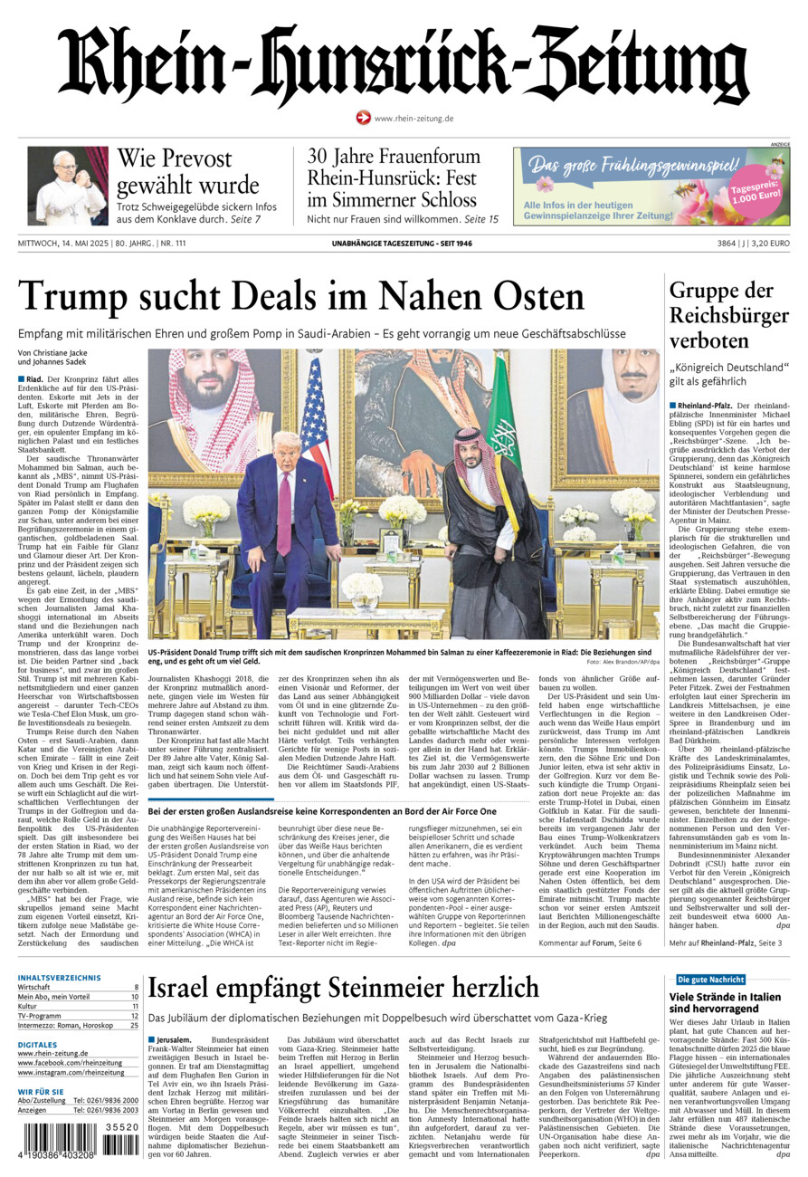 Rhein-Hunsrück-Zeitung vom Mittwoch, 14.05.2025