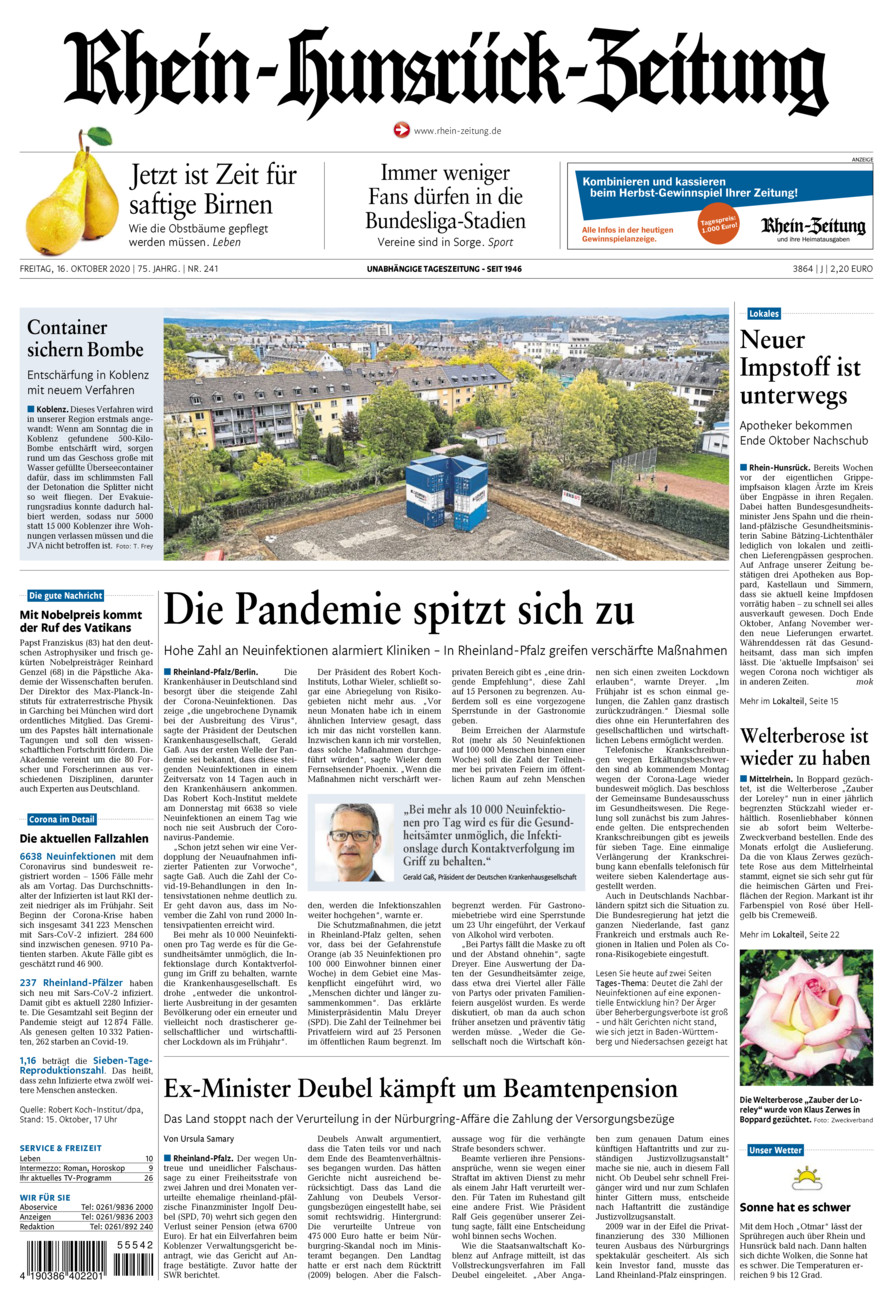 Rhein-Hunsrück-Zeitung vom Freitag, 16.10.2020