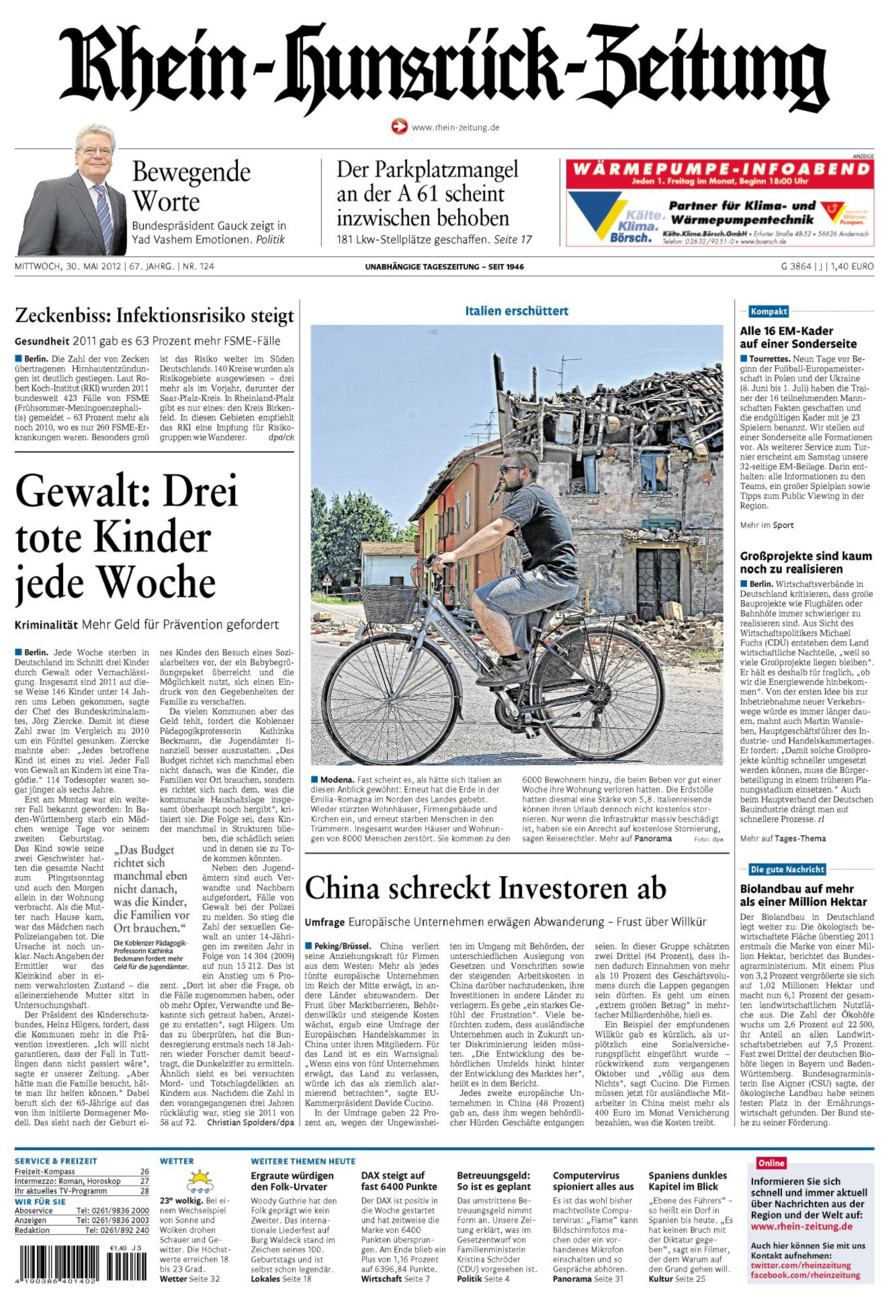 Rhein-Hunsrück-Zeitung vom Mittwoch, 30.05.2012