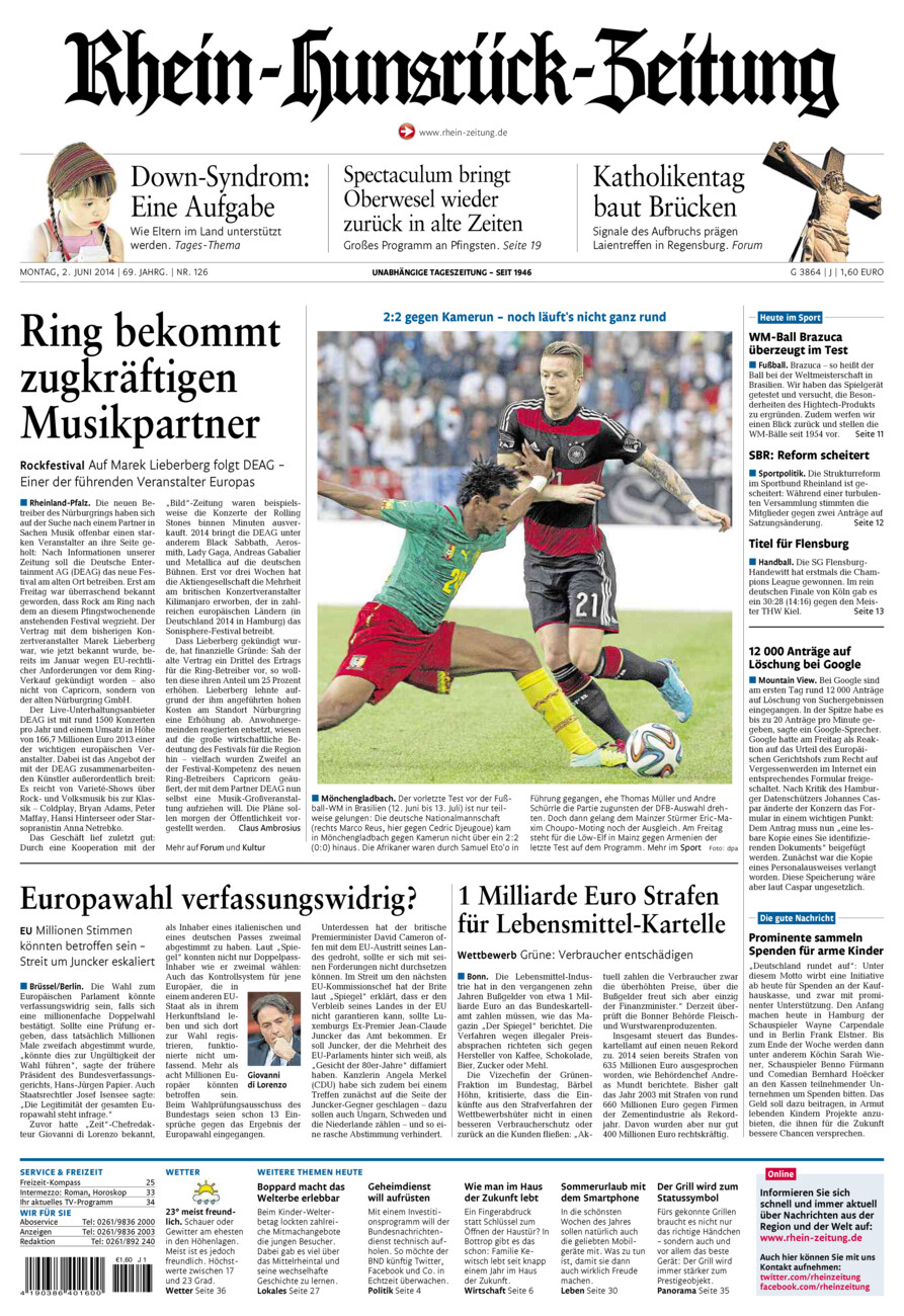 Rhein-Hunsrück-Zeitung vom Montag, 02.06.2014