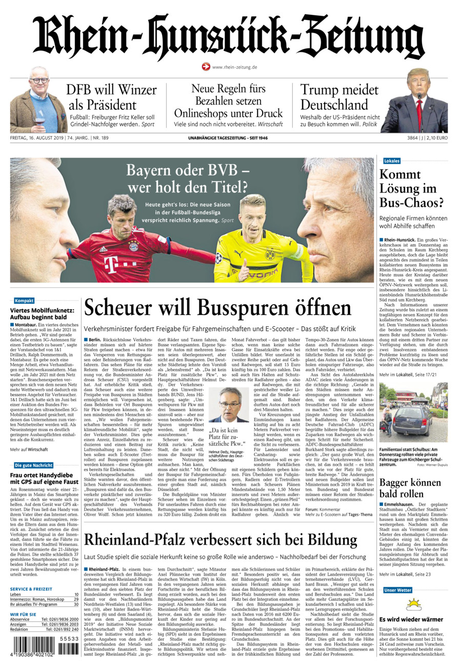 Rhein-Hunsrück-Zeitung vom Freitag, 16.08.2019