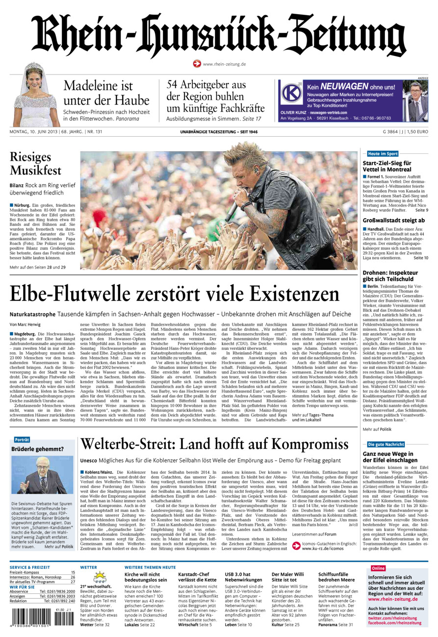 Rhein-Hunsrück-Zeitung vom Montag, 10.06.2013