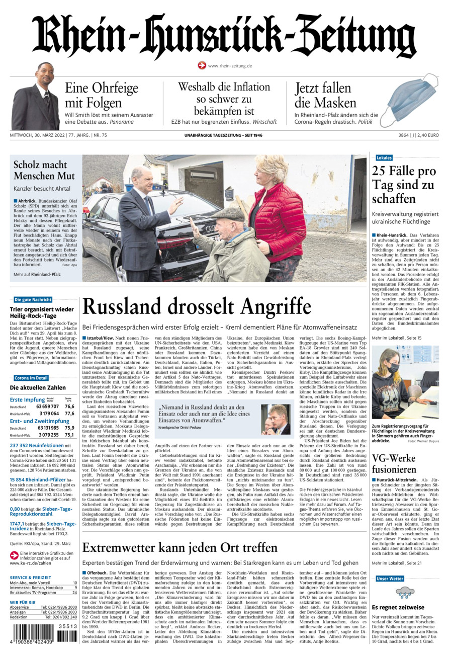 Rhein-Hunsrück-Zeitung vom Mittwoch, 30.03.2022