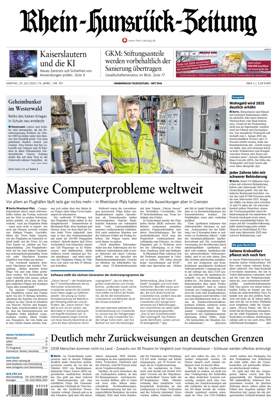 Rhein-Hunsrück-Zeitung vom Samstag, 20.07.2024