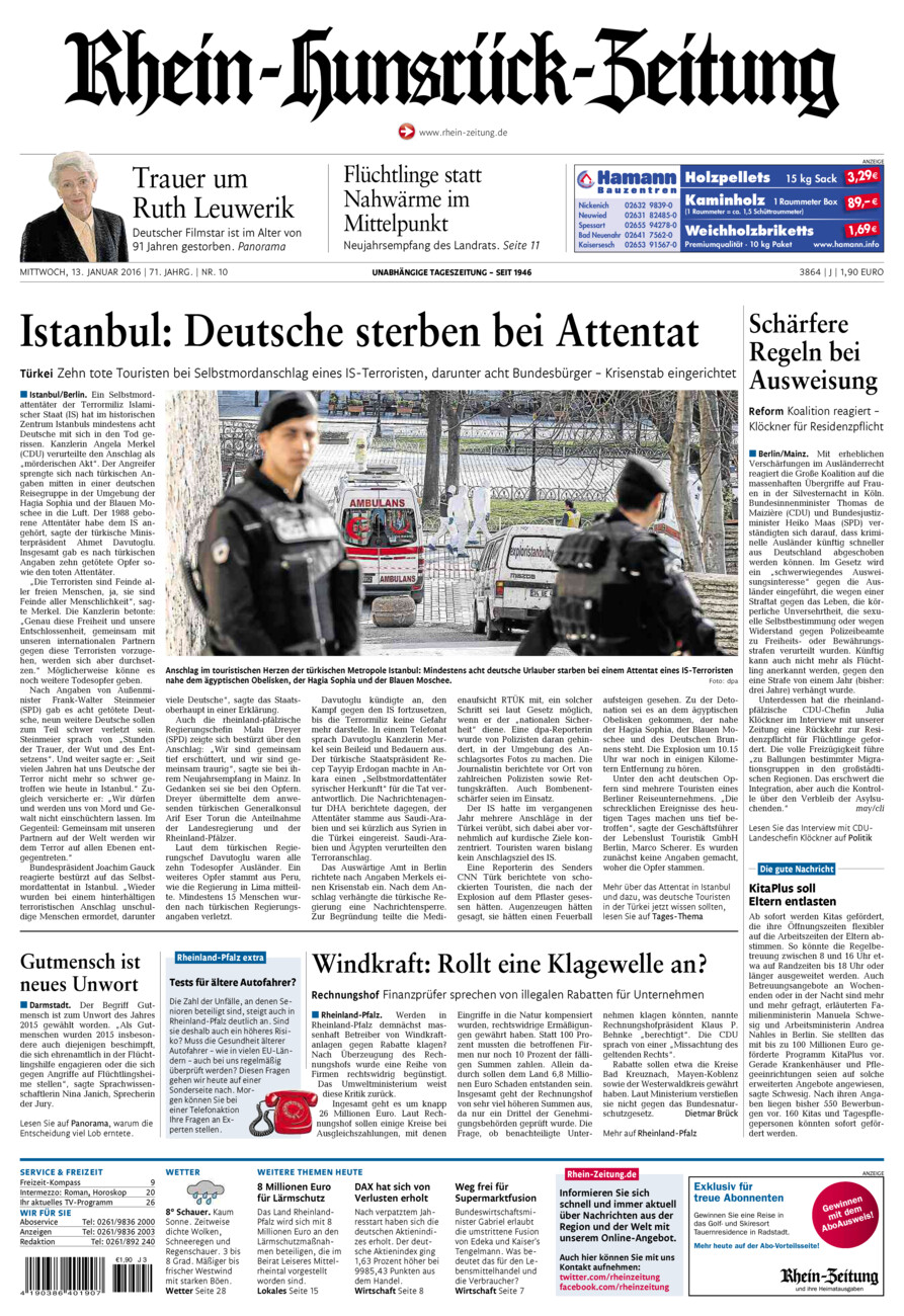 Rhein-Hunsrück-Zeitung vom Mittwoch, 13.01.2016