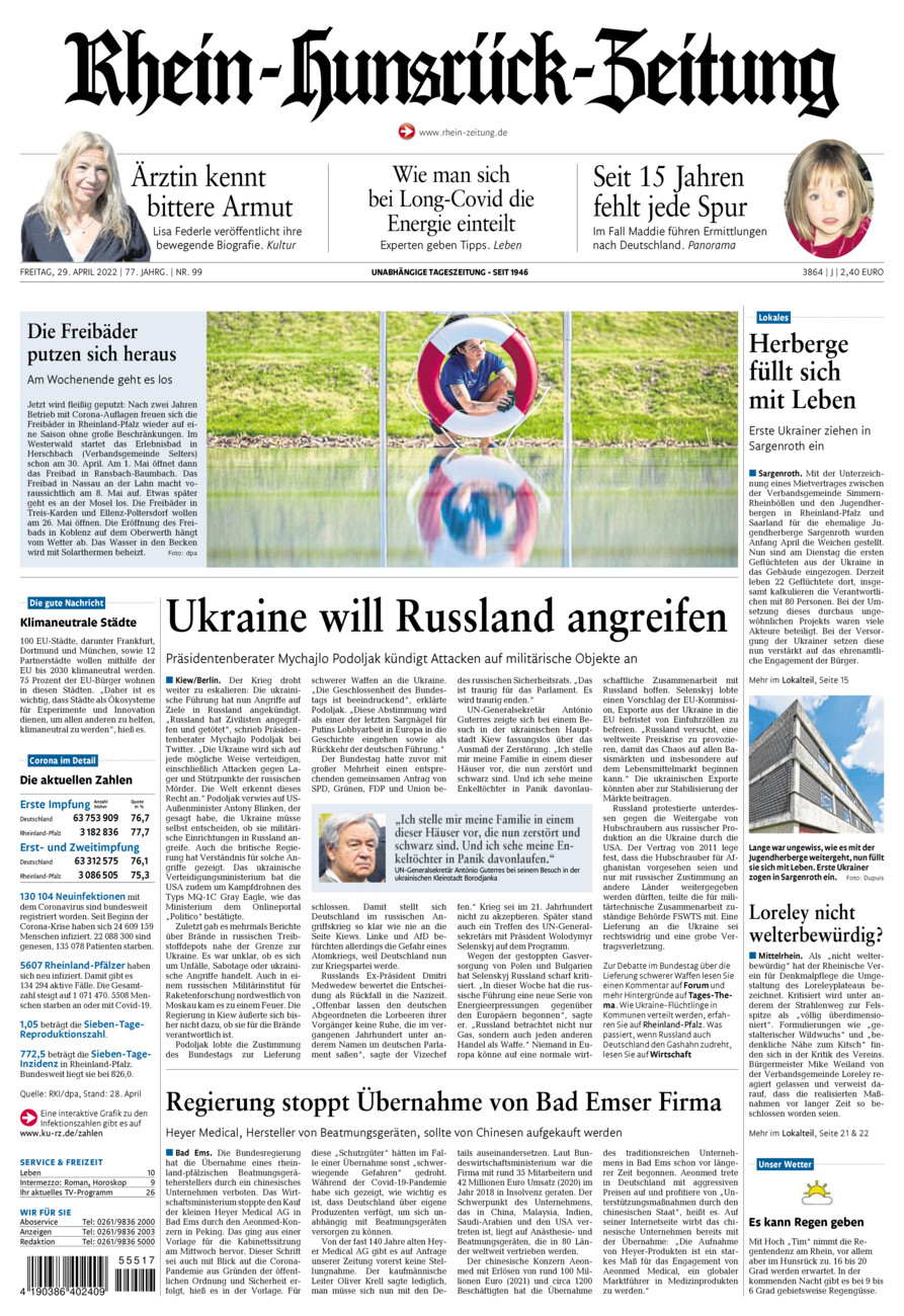 Rhein-Hunsrück-Zeitung vom Freitag, 29.04.2022
