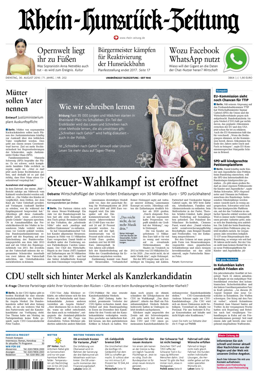 Rhein-Hunsrück-Zeitung vom Dienstag, 30.08.2016