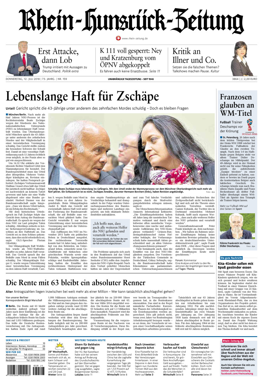 Rhein-Hunsrück-Zeitung vom Donnerstag, 12.07.2018