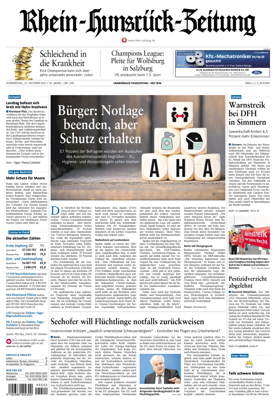 Rhein-Hunsrück-Zeitung vom Donnerstag, 21.10.2021