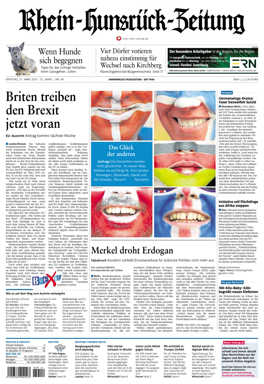 Rhein-Hunsrück-Zeitung vom Dienstag, 21.03.2017