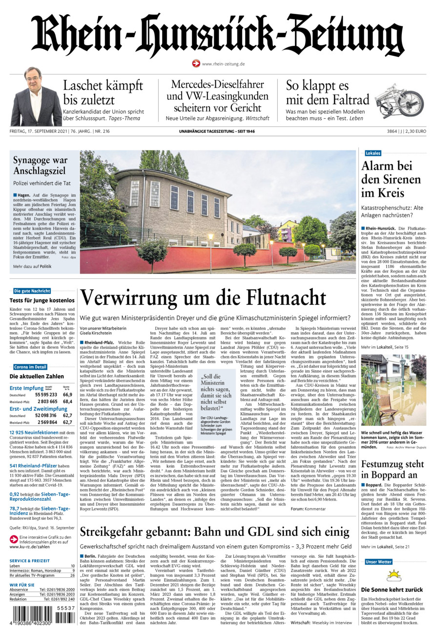 Rhein-Hunsrück-Zeitung vom Freitag, 17.09.2021