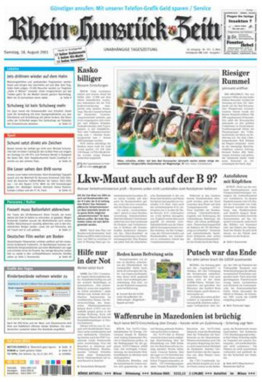 Rhein-Hunsrück-Zeitung vom Samstag, 18.08.2001
