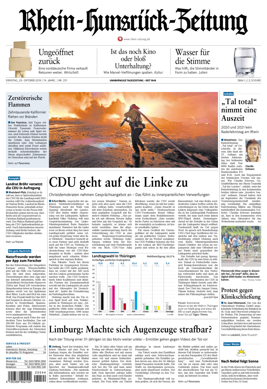 Rhein-Hunsrück-Zeitung vom Dienstag, 29.10.2019