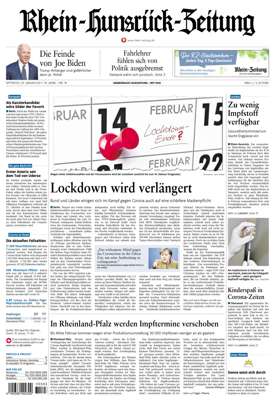 Rhein-Hunsrück-Zeitung vom Mittwoch, 20.01.2021