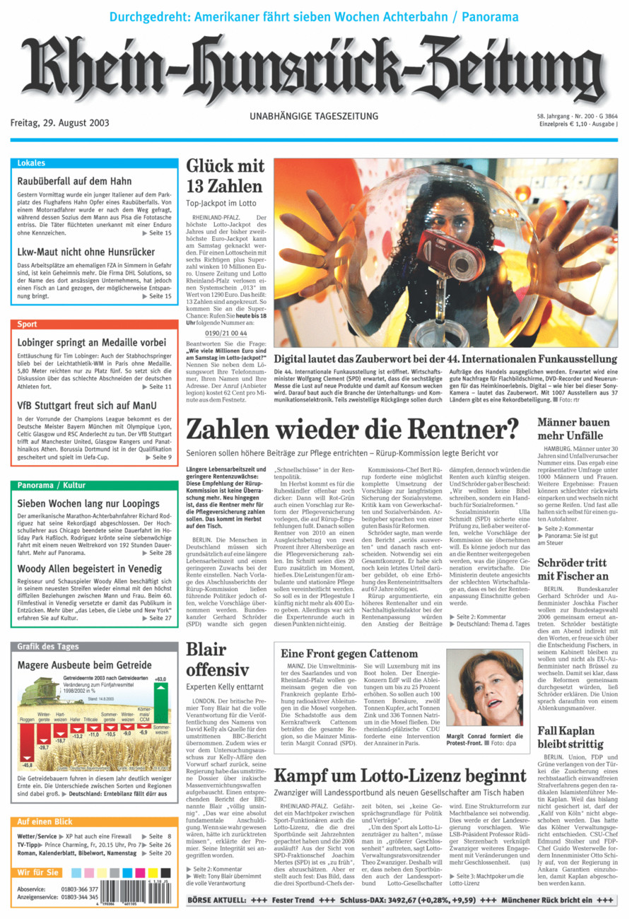 Rhein-Hunsrück-Zeitung vom Freitag, 29.08.2003