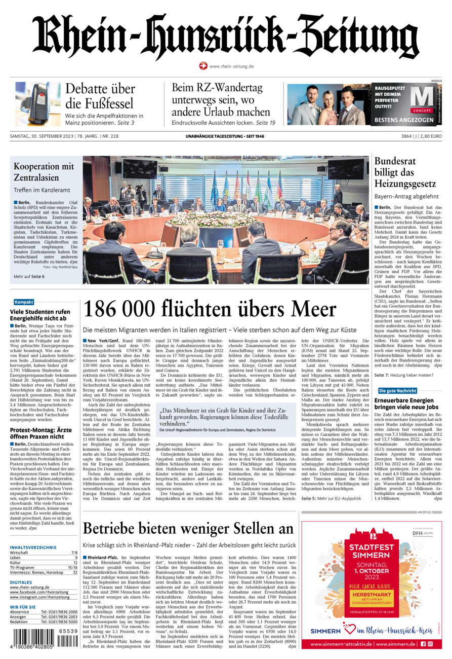 Rhein-Hunsrück-Zeitung vom Samstag, 30.09.2023