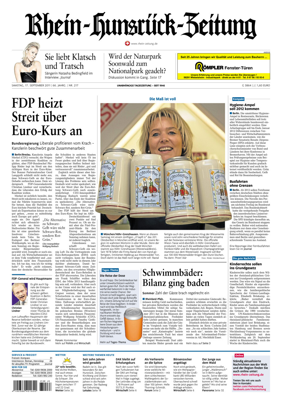 Rhein-Hunsrück-Zeitung vom Samstag, 17.09.2011