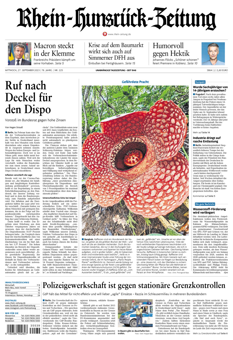 Rhein-Hunsrück-Zeitung vom Mittwoch, 27.09.2023