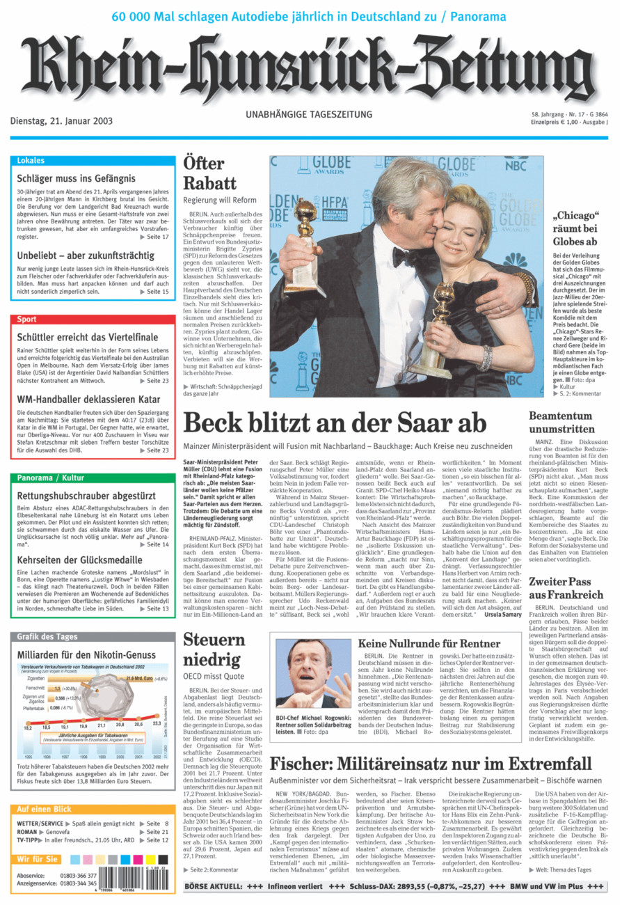 Rhein-Hunsrück-Zeitung vom Dienstag, 21.01.2003