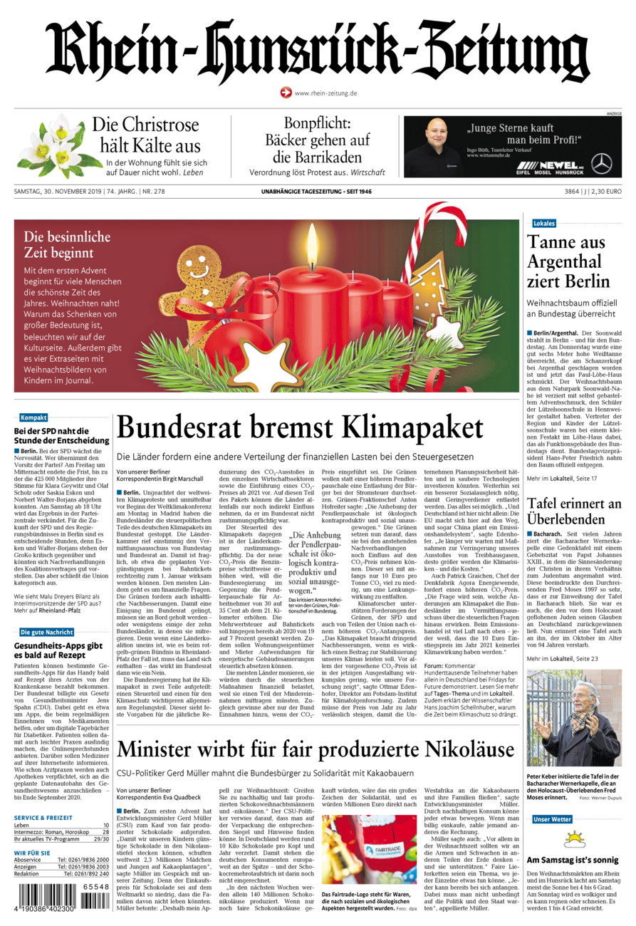 Rhein-Hunsrück-Zeitung vom Samstag, 30.11.2019