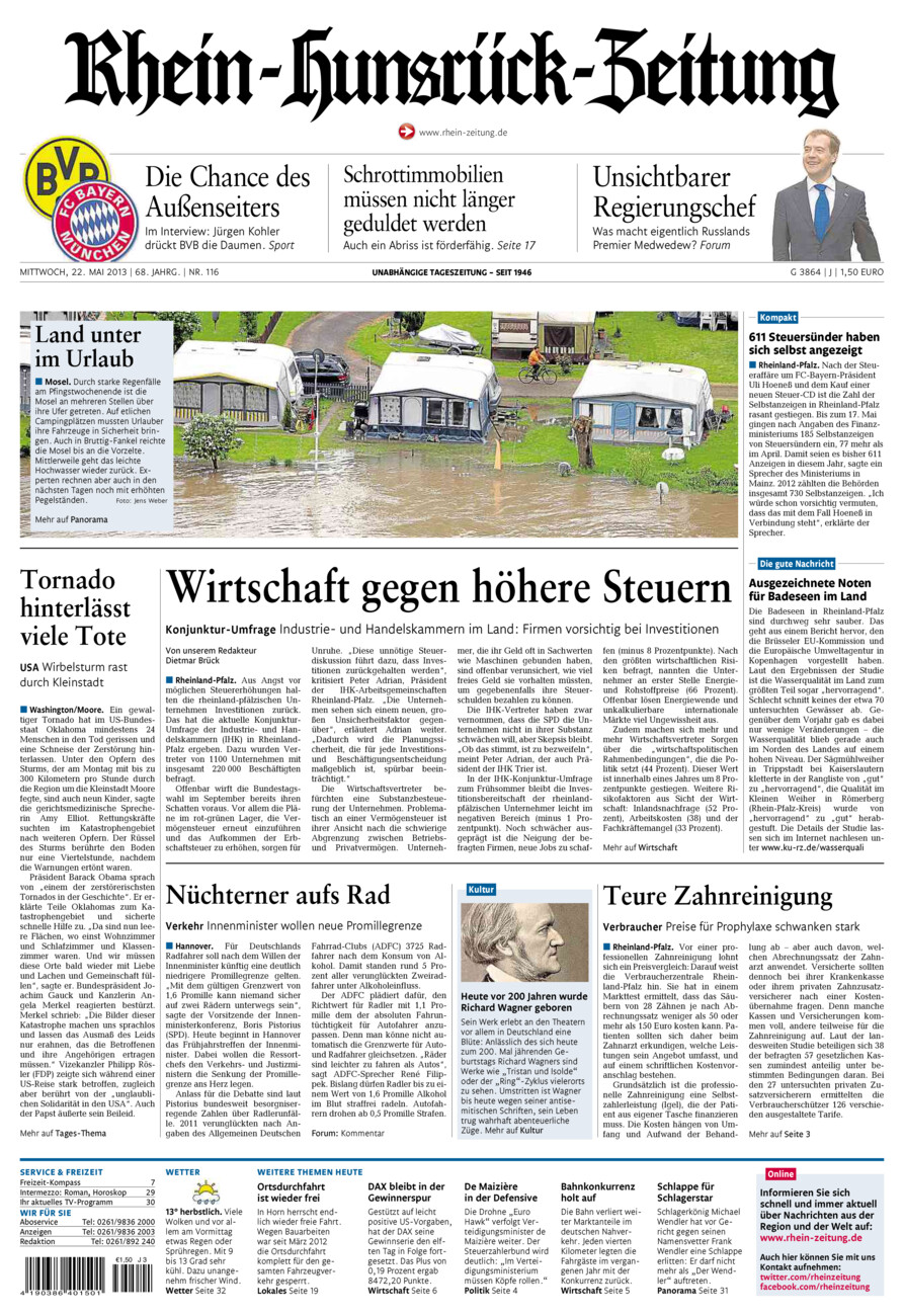 Rhein-Hunsrück-Zeitung vom Mittwoch, 22.05.2013