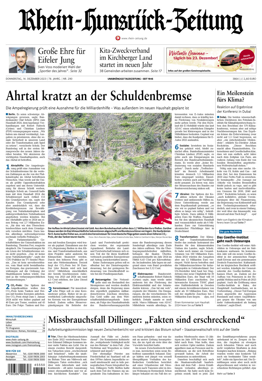 Rhein-Hunsrück-Zeitung vom Donnerstag, 14.12.2023