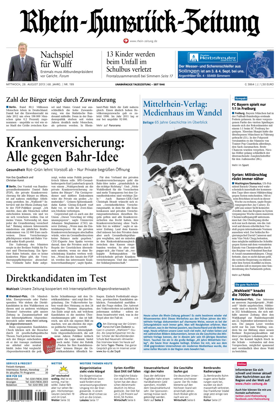 Rhein-Hunsrück-Zeitung vom Mittwoch, 28.08.2013