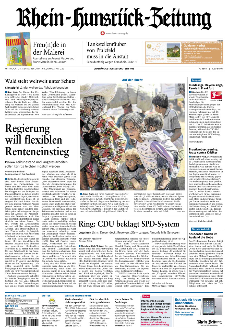 Rhein-Hunsrück-Zeitung vom Mittwoch, 24.09.2014