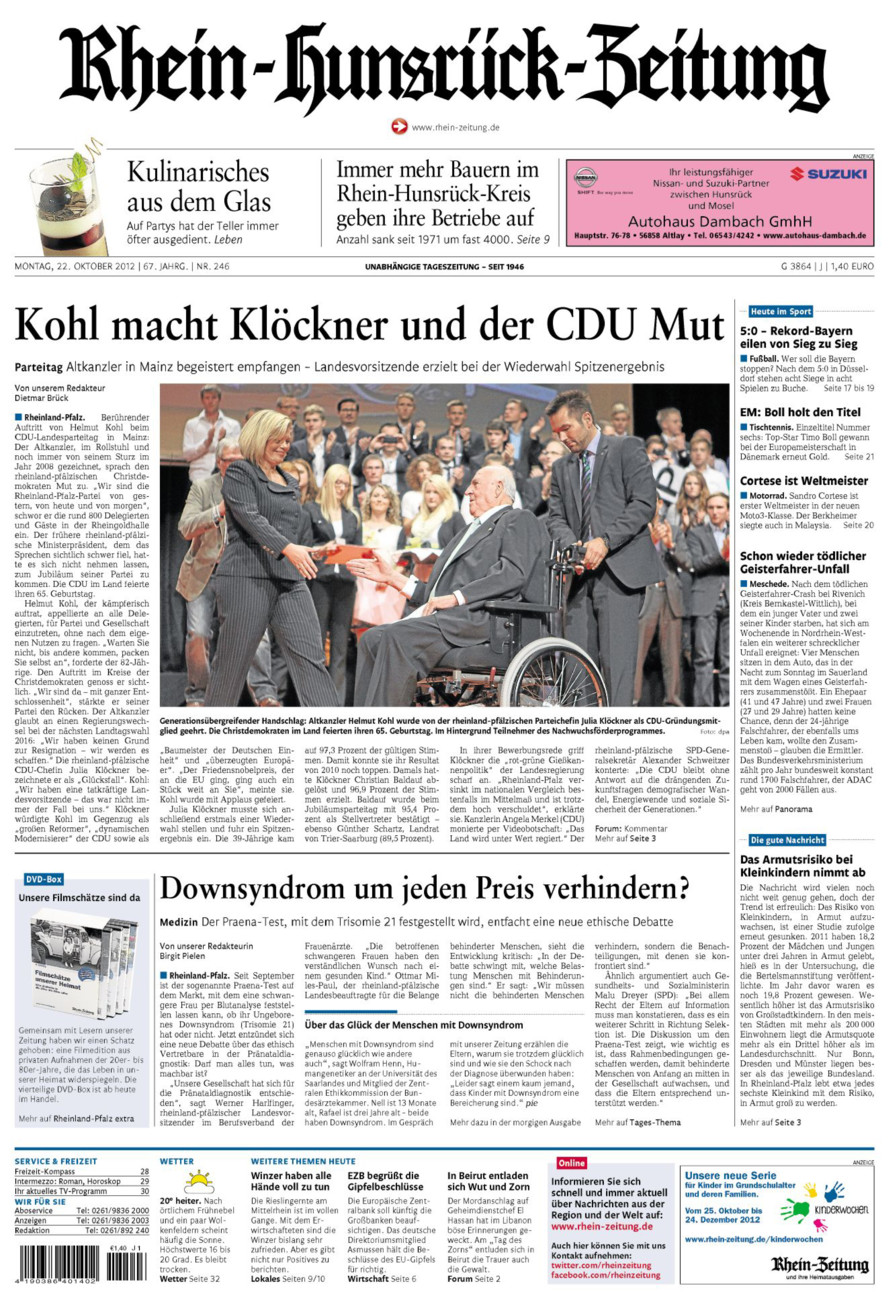 Rhein-Hunsrück-Zeitung vom Montag, 22.10.2012