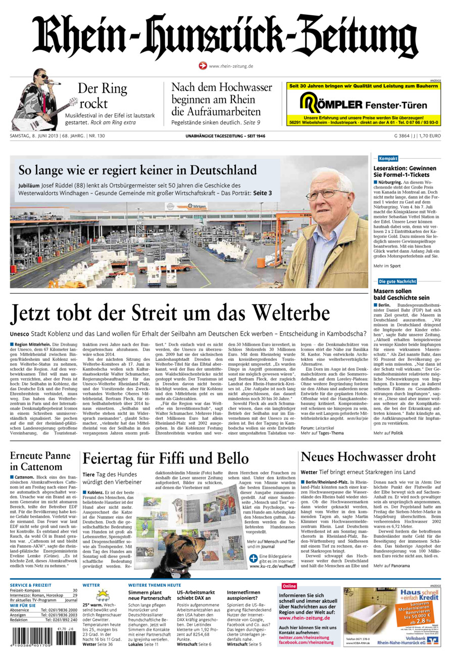 Rhein-Hunsrück-Zeitung vom Samstag, 08.06.2013