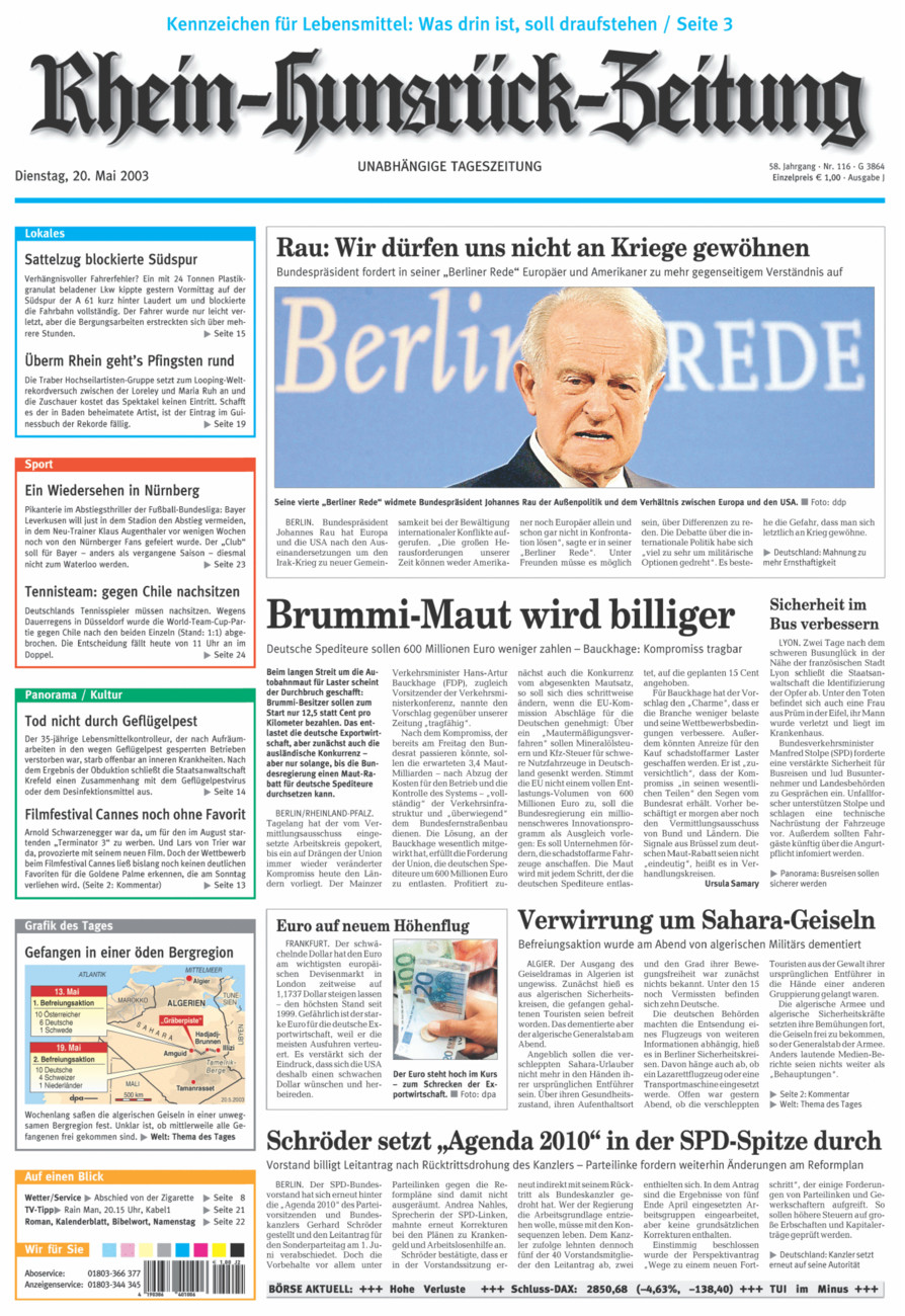 Rhein-Hunsrück-Zeitung vom Dienstag, 20.05.2003