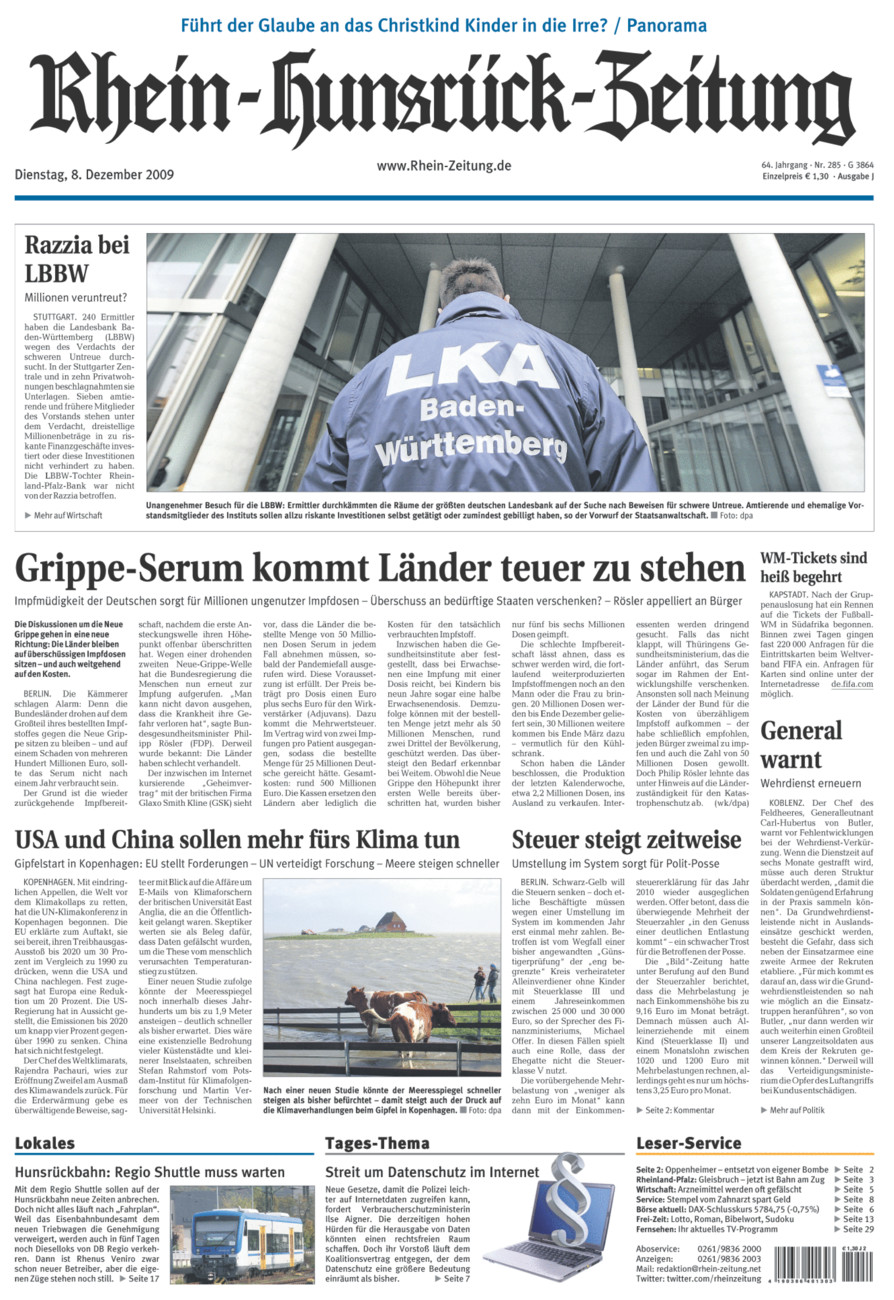 Rhein-Hunsrück-Zeitung vom Dienstag, 08.12.2009