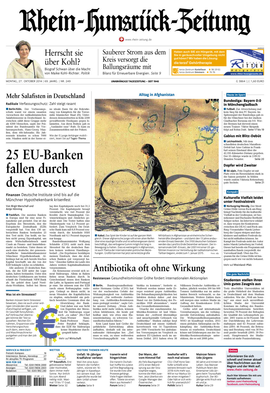 Rhein-Hunsrück-Zeitung vom Montag, 27.10.2014