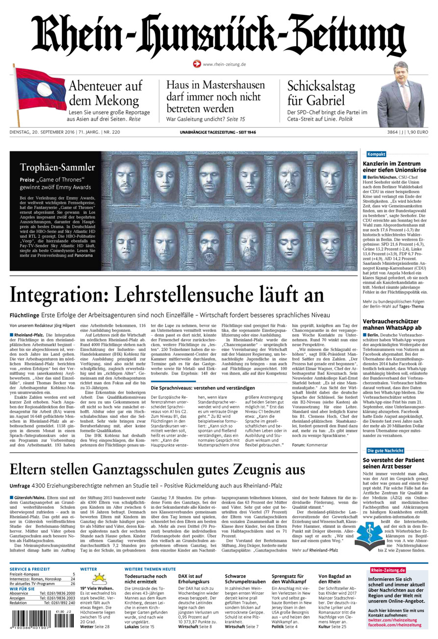Rhein-Hunsrück-Zeitung vom Dienstag, 20.09.2016