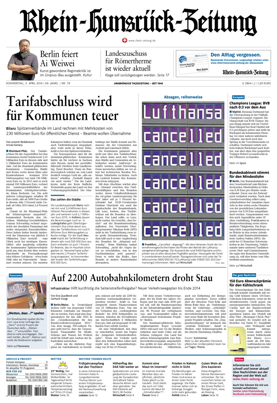 Rhein-Hunsrück-Zeitung vom Donnerstag, 03.04.2014